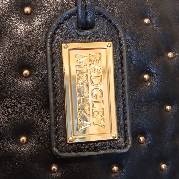 Badgley Mischka handbag black leather gold pearl - Picture 4 of 9
